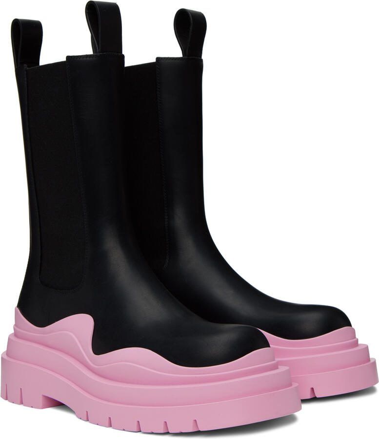 Bottega Veneta Black  Pink Tire Chelsea Boots