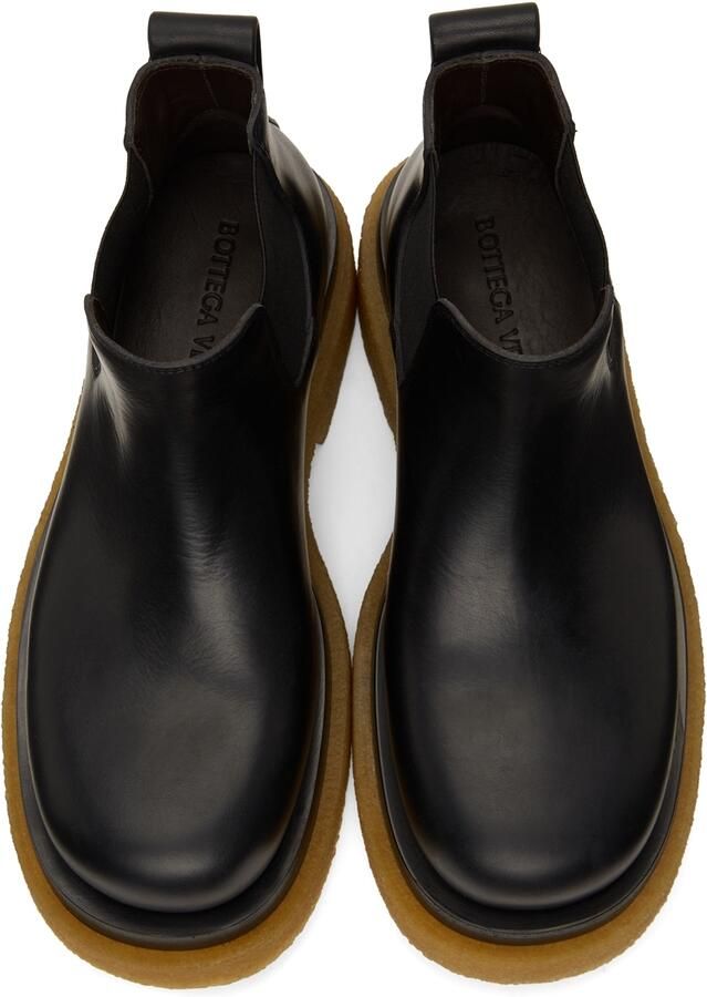 Bottega Veneta Black  Tan Crepe Sole Low Lug Chelsea Boots - Picture 2