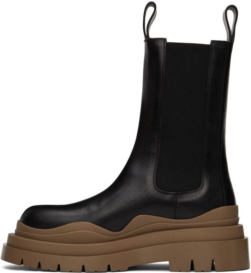 Bottega Veneta Black  Taupe Tire Chelsea Boots - Picture 2