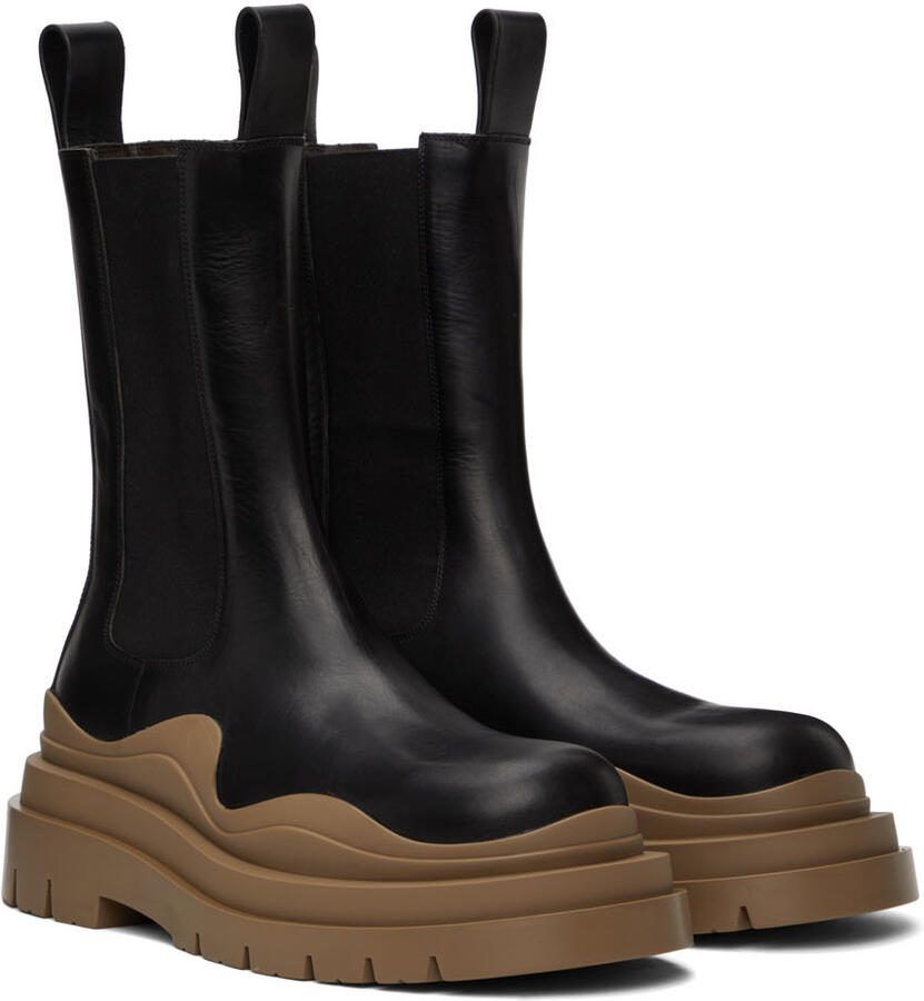 Bottega Veneta Black  Taupe Tire Chelsea Boots