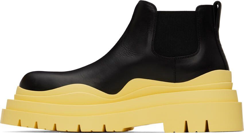 Bottega Veneta Black  Yellow Tire Chelsea Boots - Picture 3