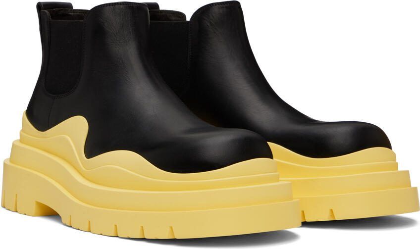 Bottega Veneta Black  Yellow Tire Chelsea Boots - Picture 2
