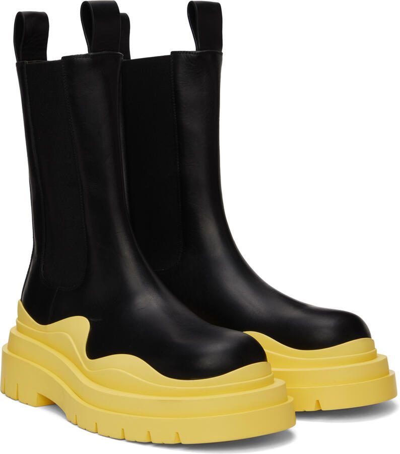 Bottega Veneta Black  Yellow Tire Chelsea Boots - Picture 3