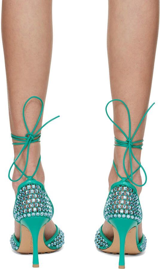 Bottega Veneta Green Sparkle Stretch Web Heels - Picture 5