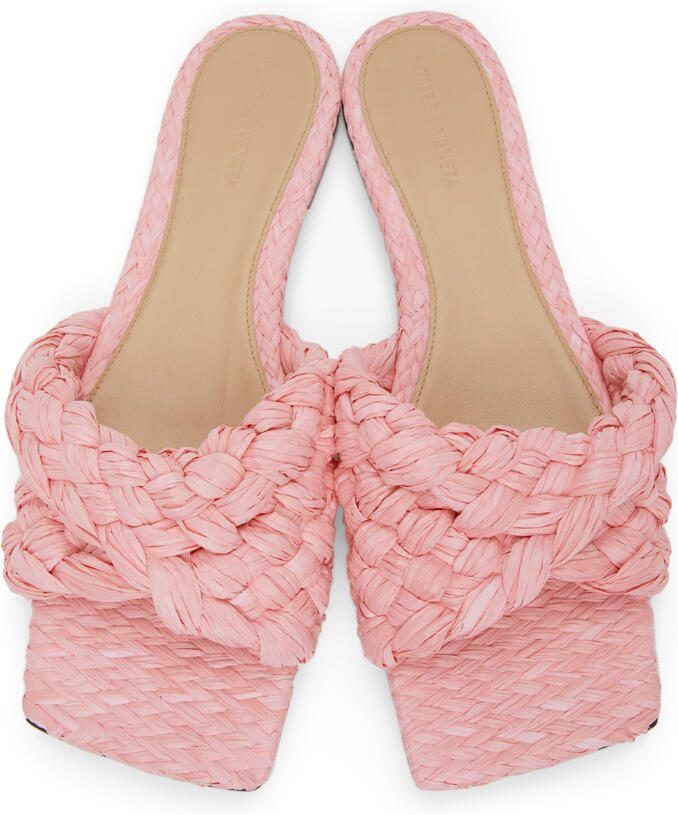 Bottega Veneta Pink Raffia Stretch Flat Sandals