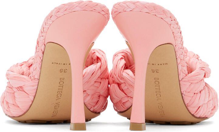 Bottega Veneta Pink Raffia Stretch Heeled Mules - Picture 3