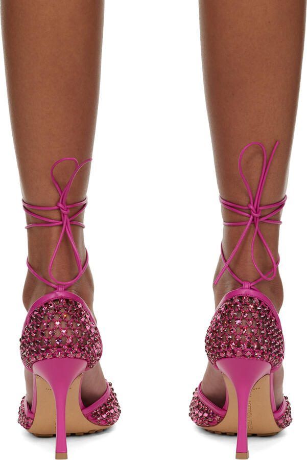 Bottega Veneta Pink Sparkle Stretch Web Heels - Picture 5