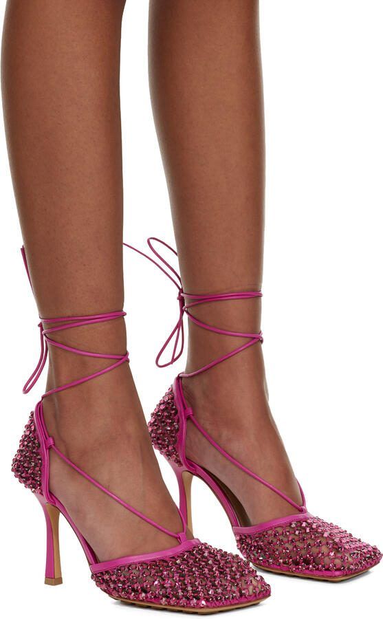 Bottega Veneta Pink Sparkle Stretch Web Heels - Picture 2
