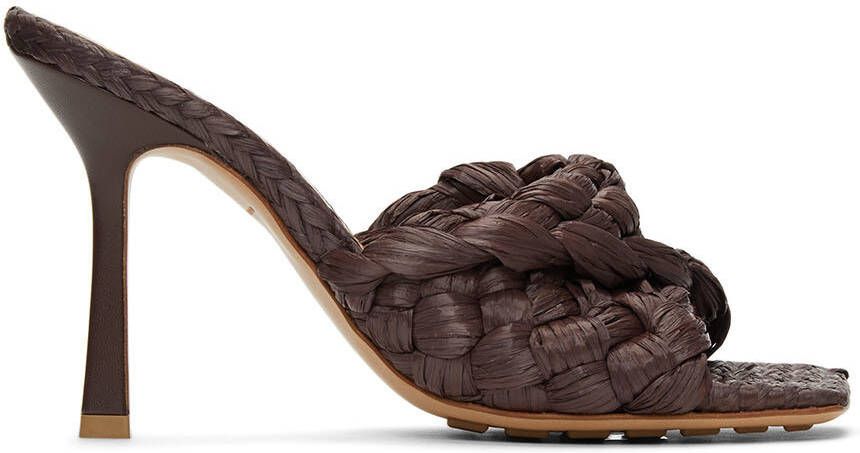Bottega Veneta Brown Raffia Stretch Heeled Mules - Picture 5