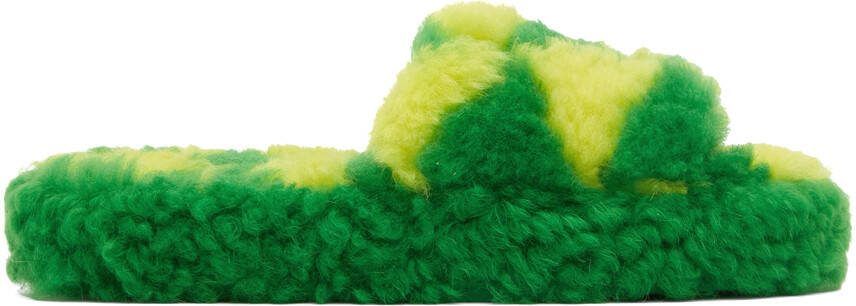 Bottega Veneta Green  Yellow Teddy Sandals