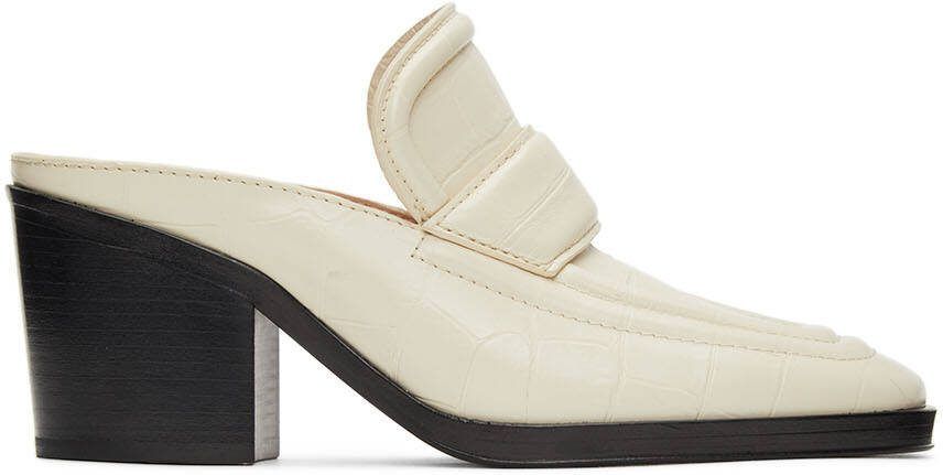 Bottega Veneta Off-White Croc Heeled Mules - Picture 5