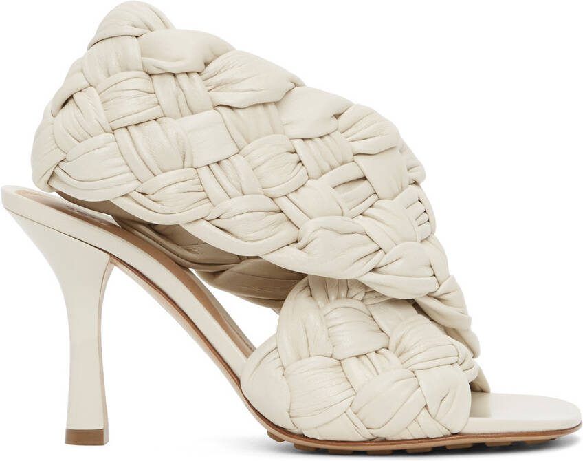 Bottega Veneta Off-White Intrecciato Board Heeled Sandals - Picture 5