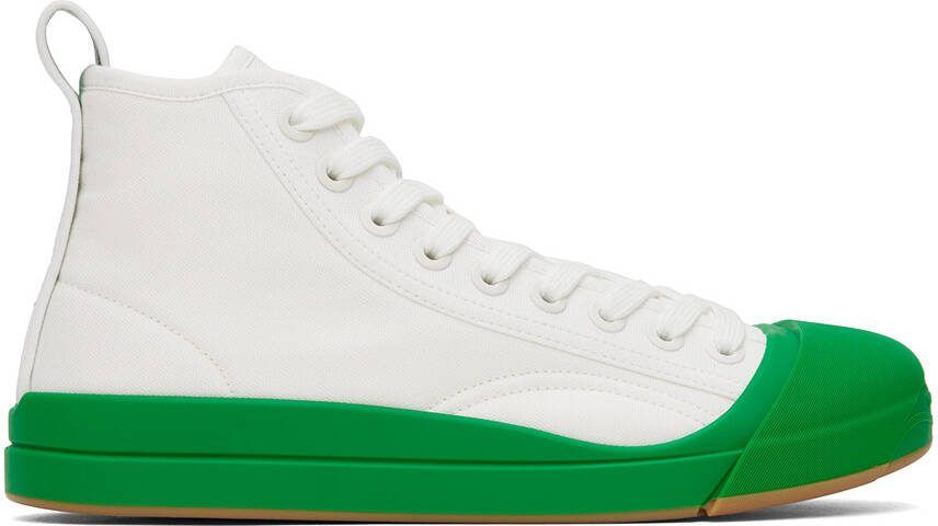 Bottega Veneta White  Green Vulcan Sneakers - Picture 5