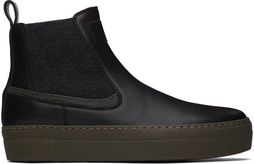 Brunello Cucinelli Black Leather Ankle Boots - Picture 5