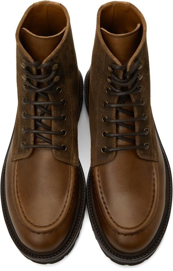 Brunello Cucinelli Brown Paneled Leather Boots - Picture 3