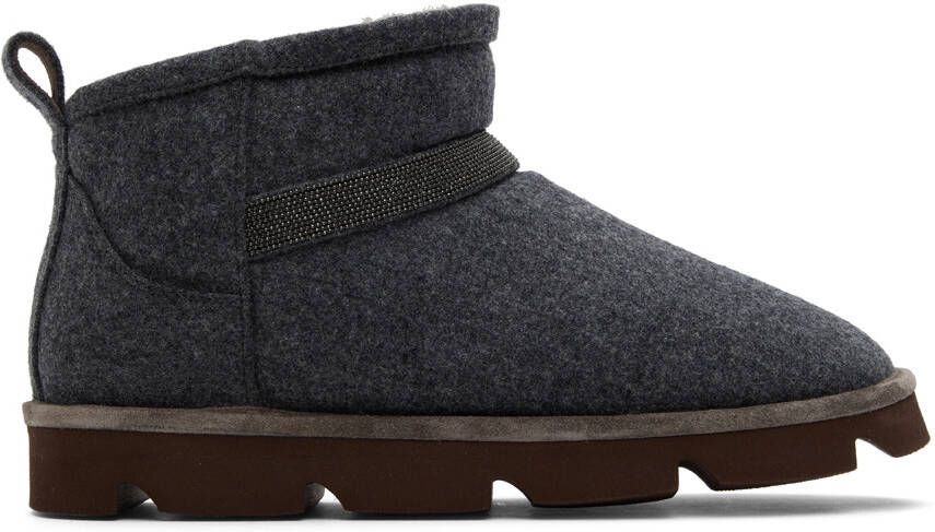 Brunello Cucinelli Gray Virgin Wool Monili Boots - Picture 4