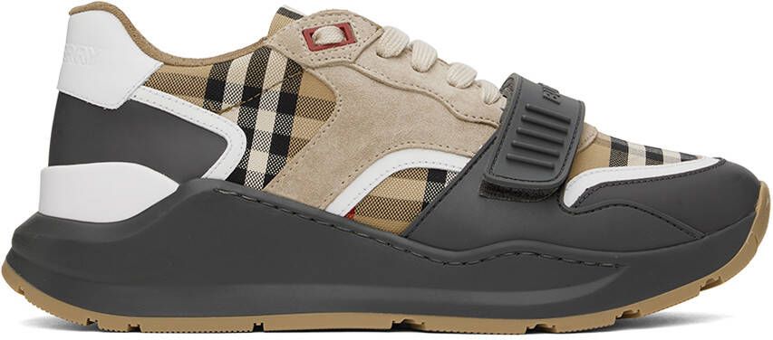 Burberry Beige  Grey Vintage Check Sneakers - Picture 5
