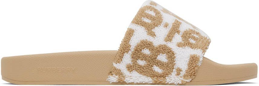 Burberry Beige  White Monogram Furley Slides