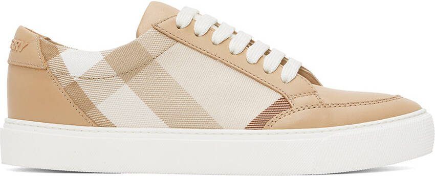Burberry Beige Check  Leather Sneakers - Picture 5