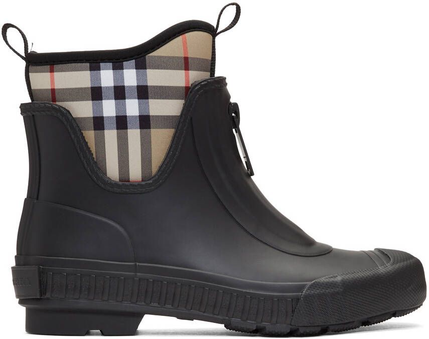Burberry Black  Beige Flinton Rain Boots - Picture 4