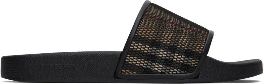 Burberry Black  Beige Mesh Check Slides