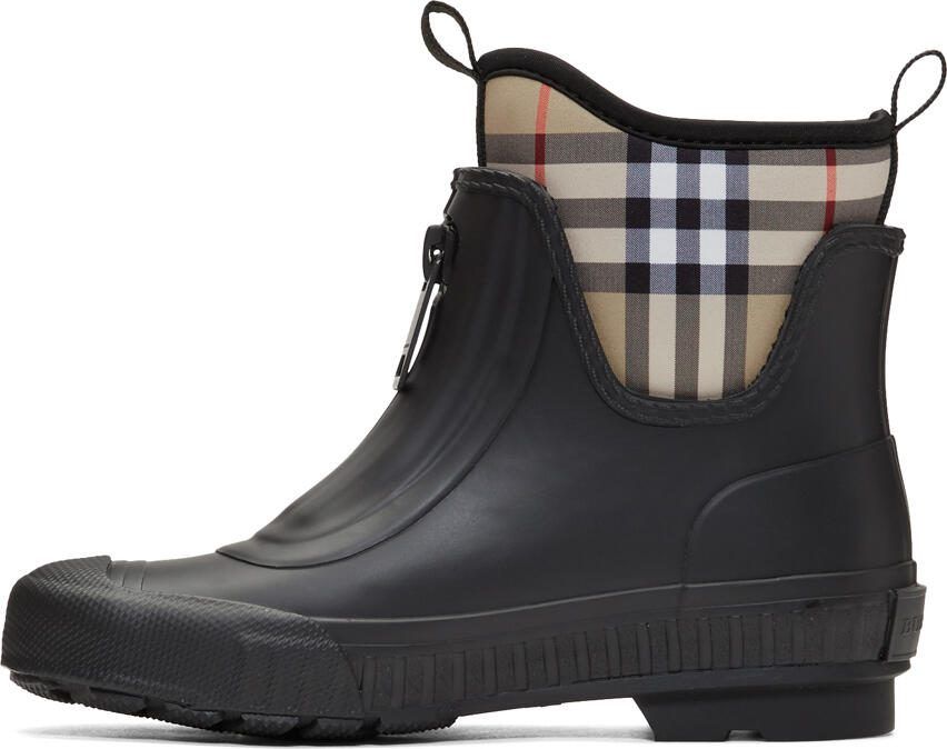 Burberry Black  Beige Flinton Rain Boots