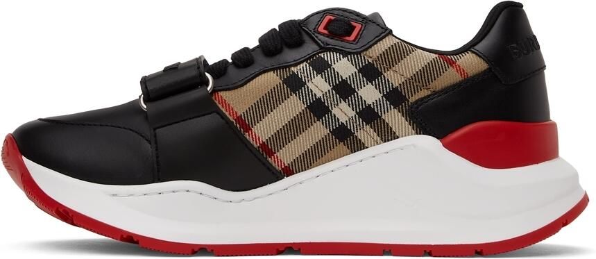 Burberry Black Leather Vintage Check Sneakers - Picture 4
