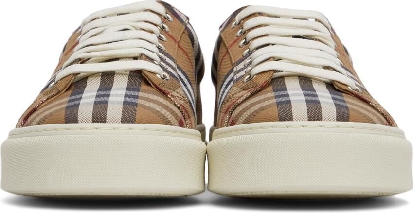 Burberry Brown Check Canvas  Calfskin Sneakers - Picture 3