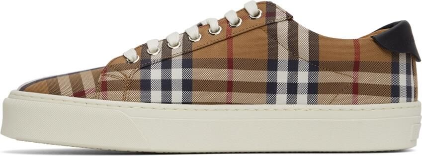 Burberry Brown Check Canvas  Calfskin Sneakers - Picture 4