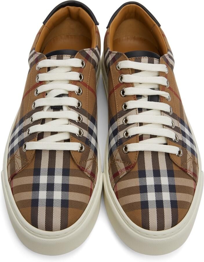 Burberry Brown Check Canvas  Calfskin Sneakers