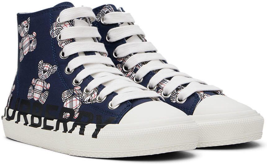Burberry Kids Navy Thomas Bear High Sneakers - Picture 2
