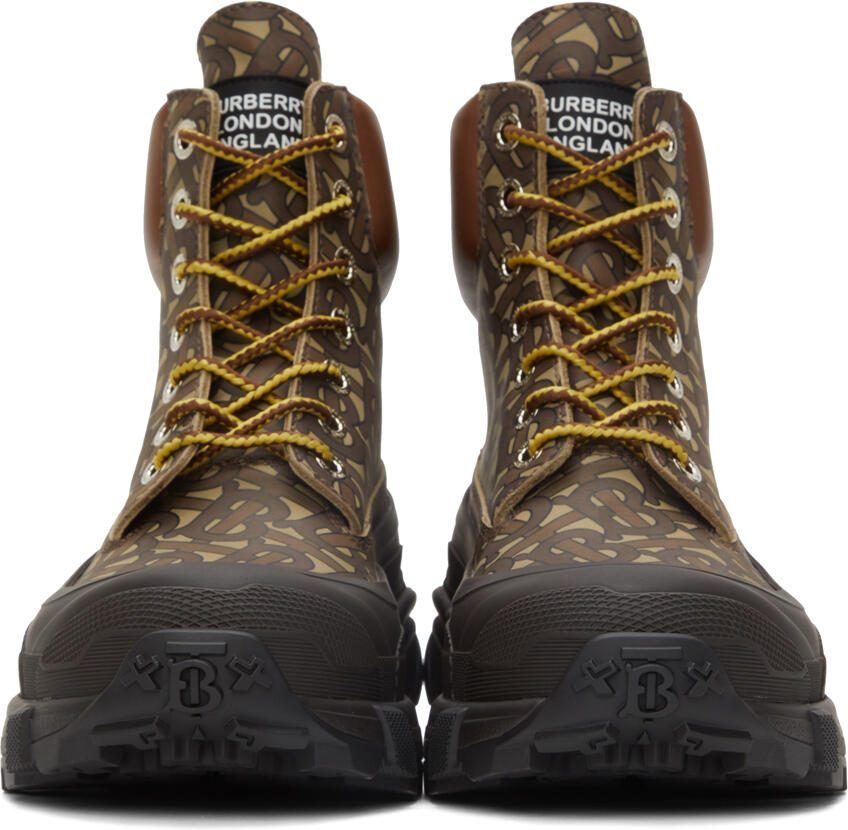 Burberry Leather Contrast Sole Monogram Print Lace-Up Boots