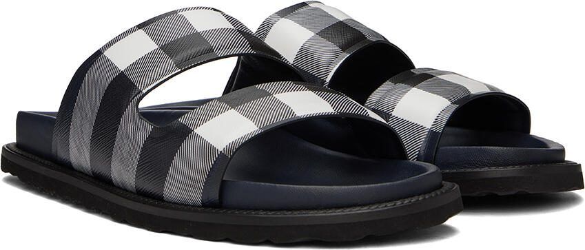 Burberry Navy  White Check Slides - Picture 2