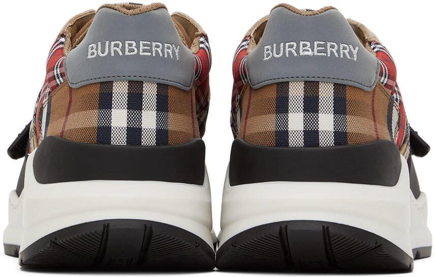 Burberry Red  Beige Ramsey Check Sneakers