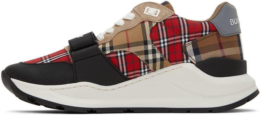 Burberry Red  Beige Ramsey Check Sneakers - Picture 3