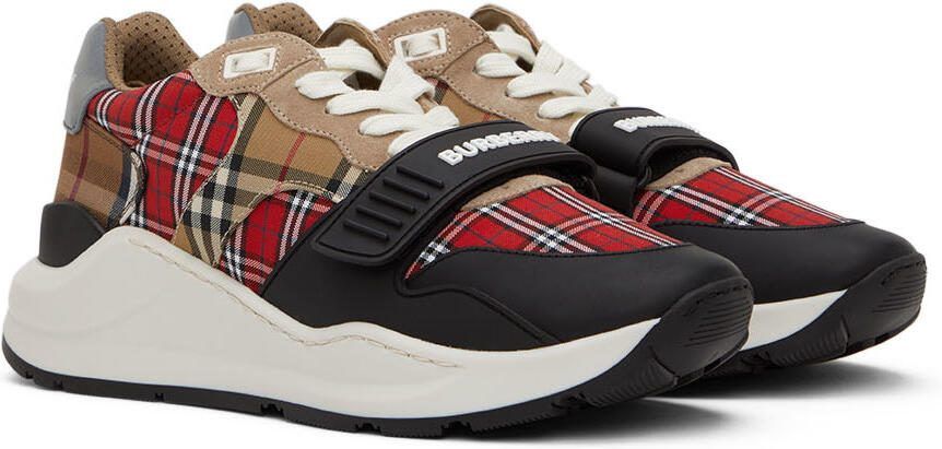 Burberry Red  Beige Ramsey Check Sneakers - Picture 2