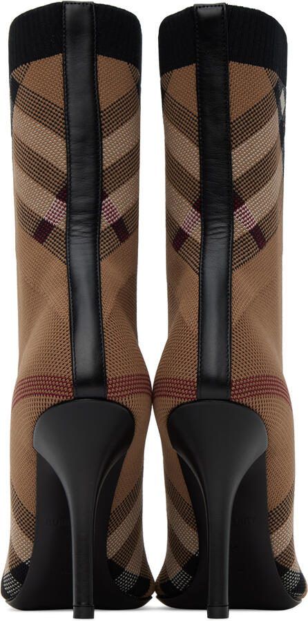 Burberry Tan Check Sock Boots - Picture 3
