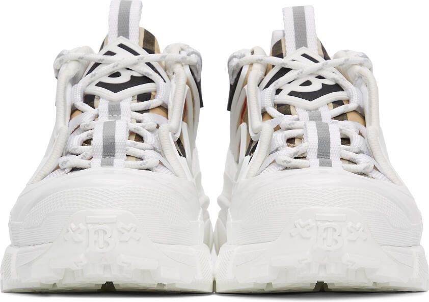 Burberry White  Beige Check Arthur Sneakers - Picture 3