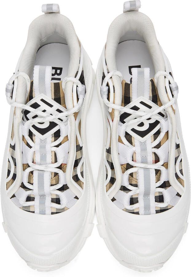 Burberry White  Beige Check Arthur Sneakers - Picture 2