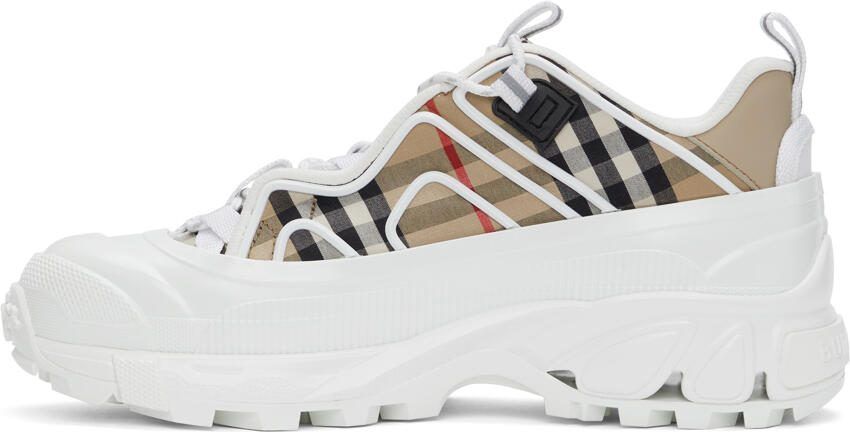 Burberry White  Beige Vintage Check Arthur Sneakers - Picture 4