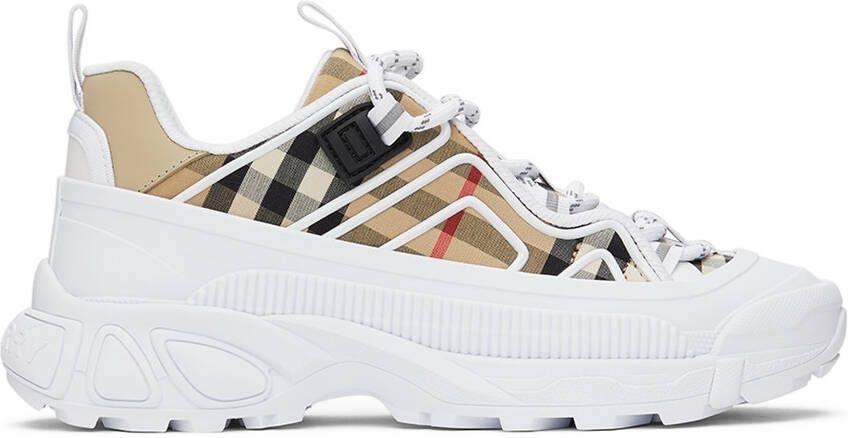 Burberry Kids Beige  White Vintage Check Sneakers - Picture 5