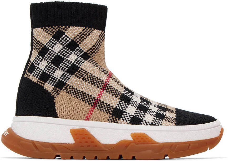 Burberry Kids Black  Beige Union Sock Sneakers