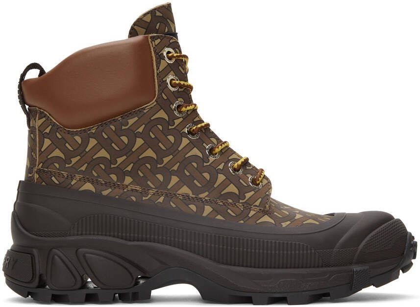Burberry Leather Contrast Sole Monogram Print Lace-Up Boots - Picture 4