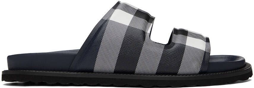 Burberry Navy  White Check Slides - Picture 5