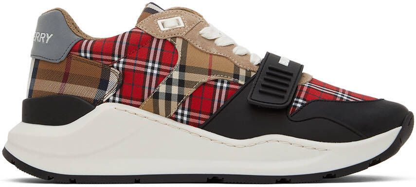 Burberry Red  Beige Ramsey Check Sneakers - Picture 5
