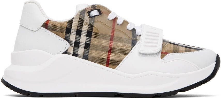 Burberry Tan  White Check Sneakers