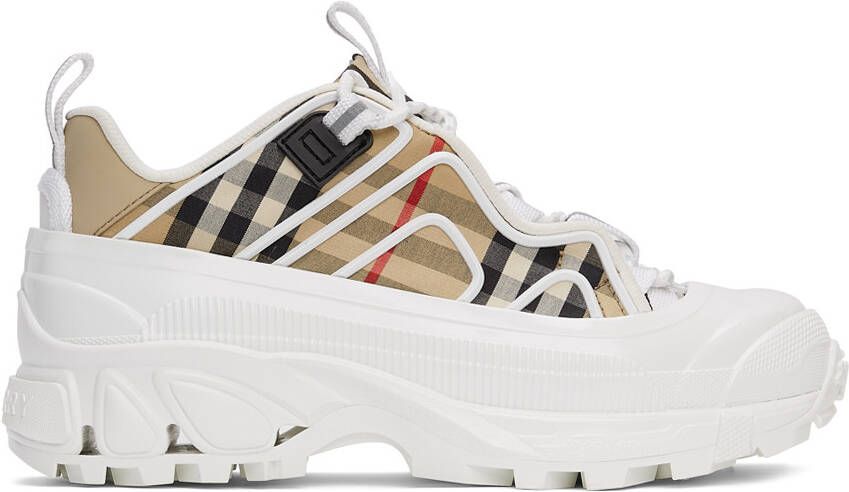 Burberry White  Beige Check Arthur Sneakers - Picture 5