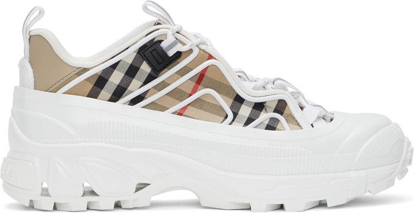 Burberry White  Beige Vintage Check Arthur Sneakers - Picture 5