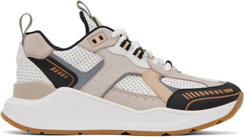 Burberry White  Taupe Embossed Sneakers