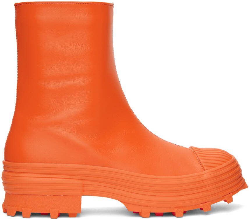 CAMPERLAB Orange Calfskin Traktori Ankle Boots - Picture 5